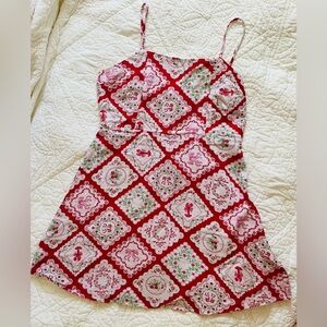 Monteau Red Floral Lobster Bandana-Print Slip Dress Linen Blend County Fair